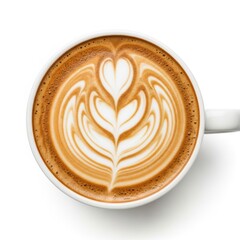 Beautiful latte art heart and tulip design in a white cup