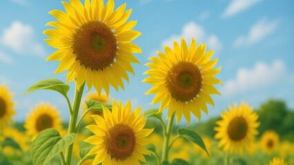 Fototapeta premium Vibrant sunflowers under clear sky.