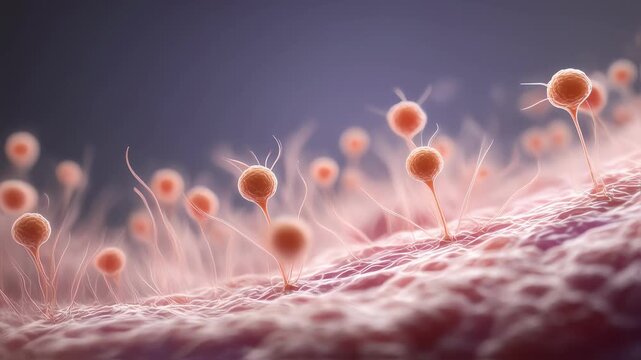 Microscope view of hair follicle cells shrinking and turning dormant as alopecia areata affects growth cycles.