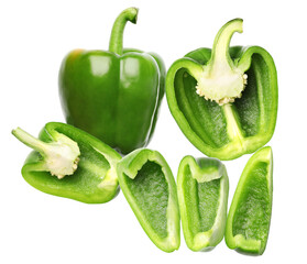 fresh green bell pepper, whole and sliced.