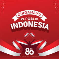 80th Happy Indonesia Independence Day Celebration Banner Background. Dirgahayu kemerdekaan Republik Indonesia means Indonesian independence day.