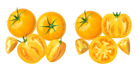 yellow tomatoes isolated on transparent background.