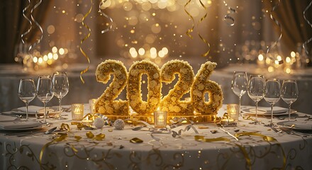 A festive table setting decorated for the New Year's celebration. 