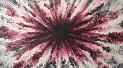Graphite explosion radiating from center over oxblood-washed canvas