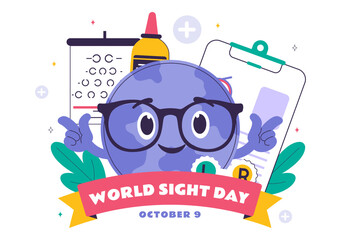 World Sight Day Vector Illustration for October 10, featuring Vision Inspection, Blindness, and Visual Impairment in a Flat Style Cartoon Background