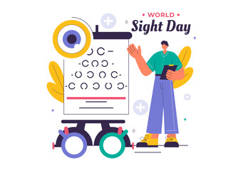 World Sight Day Vector Illustration for October 10, featuring Vision Inspection, Blindness, and Visual Impairment in a Flat Style Cartoon Background