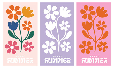 Spring summer card set organized with abstract leaves, plants and flowers.
Modern art minimalist style design template for celebration, advertising, branding, banner, cover, label, poster, print