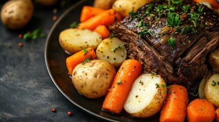Hearty Roast Beef Dinner with Vegetables and Fresh Herbs