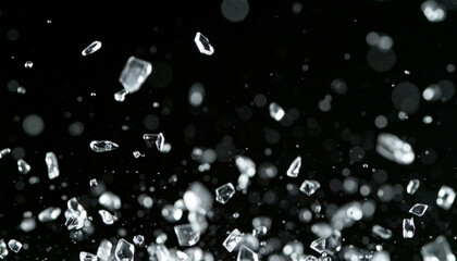 Ice Shards Cascade: A dynamic dance of ice shards suspended mid-air, showcasing their transparent and crystalline beauty against a backdrop of the night.