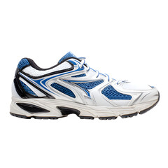 Athletic Footwear: A Sleek Running Shoe in White and Blue on a Black Background