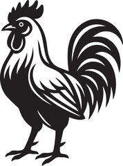 Rooster Vector – Bold Black and White Line Art with Crest and Tail Details