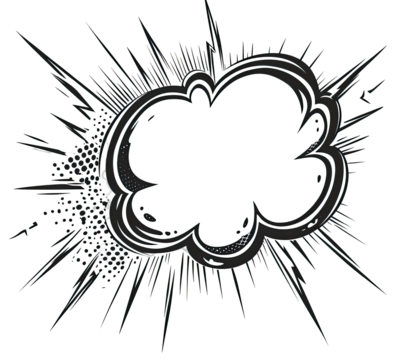 Black and white comic book style speech bubble