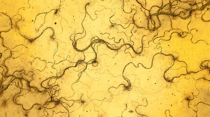 Linear tangle of chalk tendrils traced over faded yellow surface with tonal overflows. Illustration
