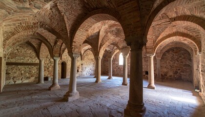 Architectural marvel: Historic hall with arches and pillars in a building interior