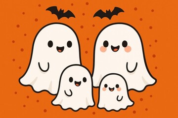 Obraz premium Cute ghosts celebrate Halloween together.