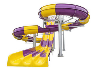 A vibrant yellow and purple water slide at a waterpark, promising summer fun isolated on transparent background