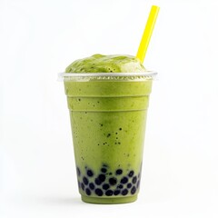 Green matcha bubble tea drink isolated on white background