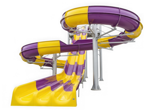 A vibrant yellow and purple water slide at a waterpark, promising summer fun isolated on transparent background