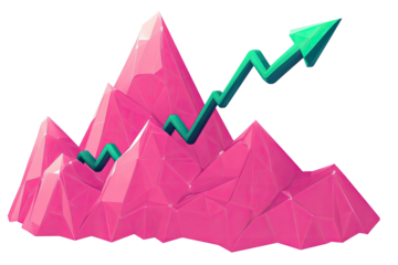 Pink crystalline mountain with upward trending graph