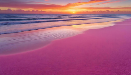 pink sand with a beautiful sunset on the beach