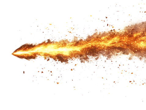 Fiery meteor or comet streaking through space isolated on transparent background