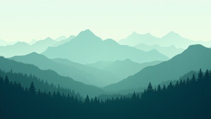 Fototapeta premium Serene Teal Mountain Forest Silhouette