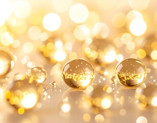 Golden liquid spheres, bokeh background