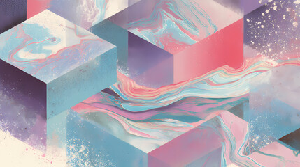 Oblique hybrid configuration surrounded by pastel distortion and chalk pigment layering. Illustration