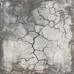 Fototapeta premium Capture a raw, urban aesthetic with this dramatic texture of cracked grey concrete, ideal as a grunge-style background or a concept of age and decay. 