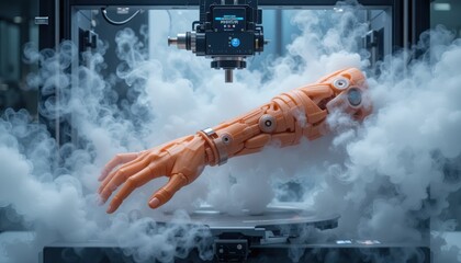 3D Printing Robotic Prosthetic Arm Emerging from Smoke