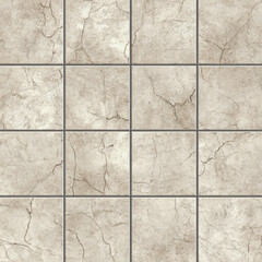 Naklejka premium Achieve a timeless, rustic charm with these square ceramic tiles, featuring a realistic aged and cracked stone texture in a neutral beige for vintage-inspired floors. 
