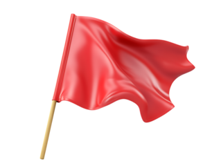 Waving red flag on a pole isolated on transparent background