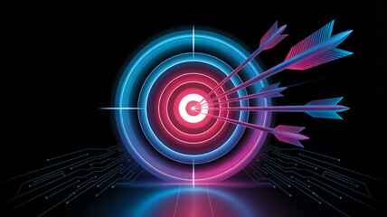 Obraz premium Neon Arrows Strike Digital Target technology