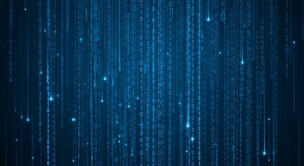 Abstract digital matrix of falling code, creating a futuristic, technological background.