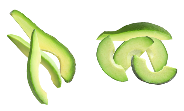 fresh avocado slices on transparent background.