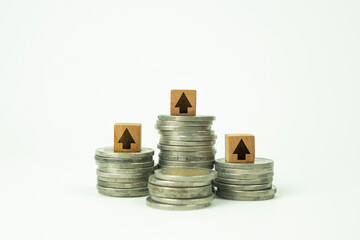 Coin stack growth up isolated on white background. money saving, financial grow, business, economy budget and investment concept.