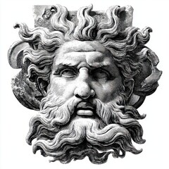 Obraz premium Antique statue poseidon head sculpture classical drawing.