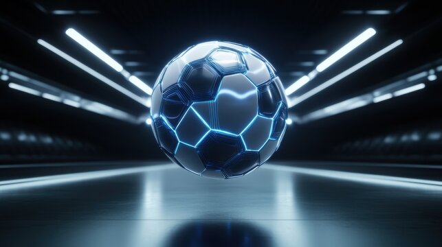 Surreal Soccer Ball in Futuristic Environment with Glowing Effects - Powered by Adobe