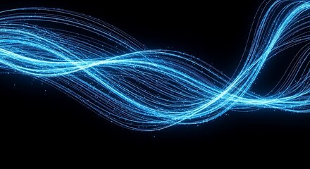 Abstract swirling blue light trails on black background, creating a dynamic, energetic visual effect.