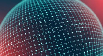 Abstract sphere of interconnected nodes, glowing teal and red, representing global network.