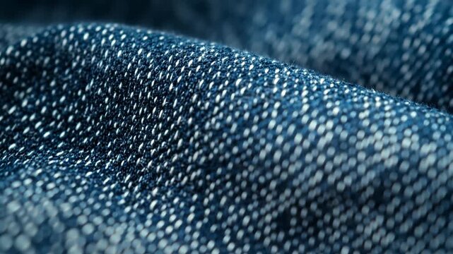 Extreme close-up of denim fabric texture, showing fine woven details and rugged blue threads, suitable for use in textile samples, digital backgrounds, fashion mockups, industrial material showcases.