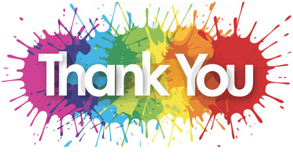 Thank You Text Design – Bold White Letters on Rainbow Paint Splash Background for Gratitude and Celebrations