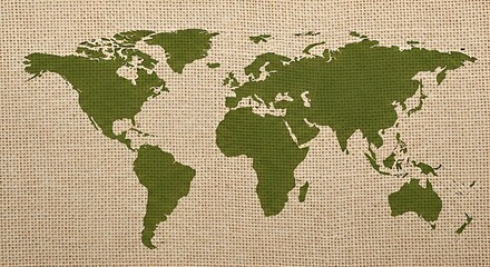 Fototapeta premium Green world map silhouette on a textured, neutral-toned background.