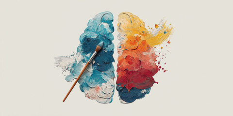 Painting of a creative brain and a brush