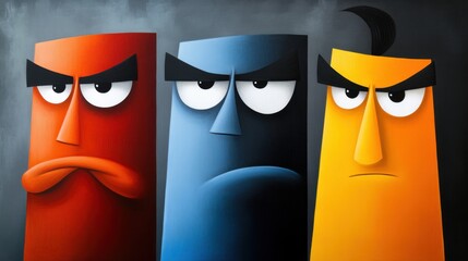 Fototapeta premium Colorful Abstract Characters with Serious Expressions in Bold Design