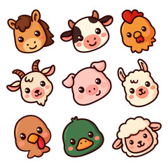 Cute Animal Faces Vector Set – Cartoon Clipart for Kids & Stickers