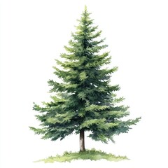 Fototapeta premium Green Spruce tree illustration watercolor art.