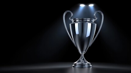 Silver Trophy on Dark Background with Spotlights Shining Brightly
