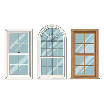 Window styles illustration of double hung arch top and wood frame window