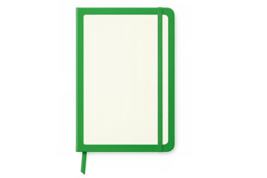 Closed green notebook with bookmark ribbon isolated on transparent background, perfect for educational or stationery-related designs